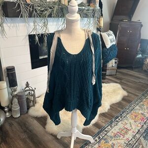 Free People Deep Teal Cable Knit Sweater